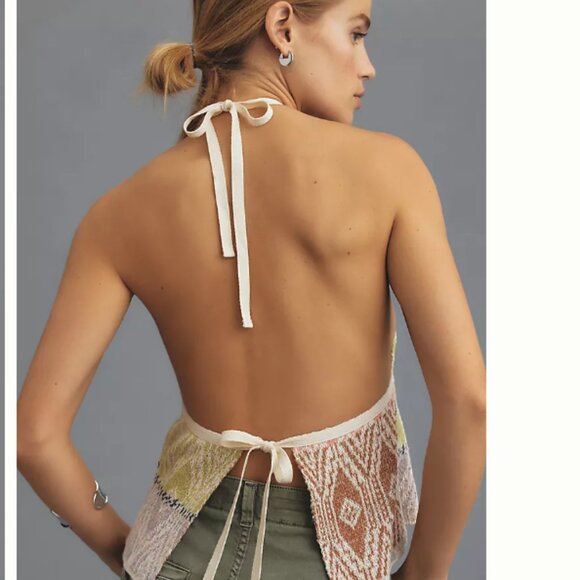 Brand New By Anthropologie Babydoll Halter Linen Sweater Tank - Picture 1 of 7